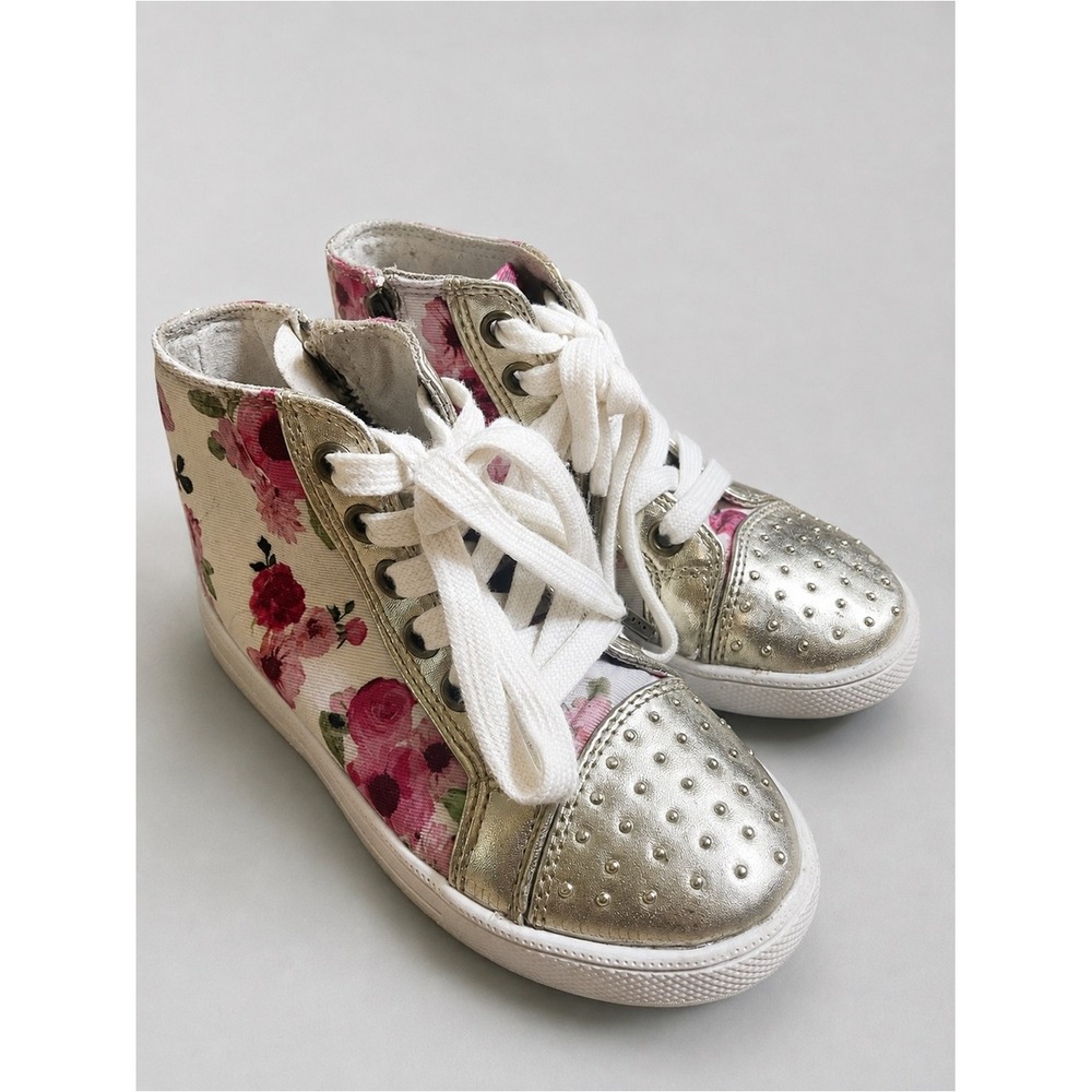 Joyfolie High Top Sneakers Canvas Floral Studded Gold Size 11 Girls Shoes